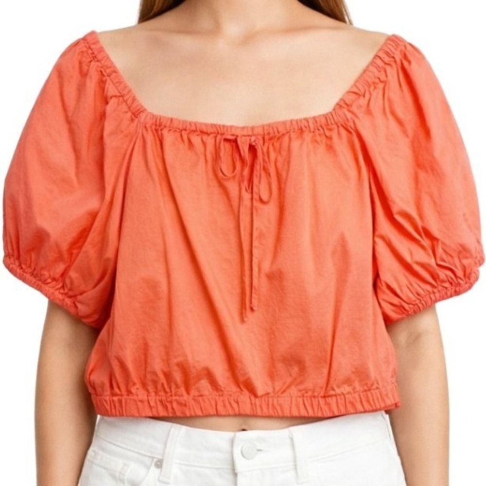 Universal Thread Womens Puff Sleeve Crop Top‎ Orange Square Neck Cotton Large